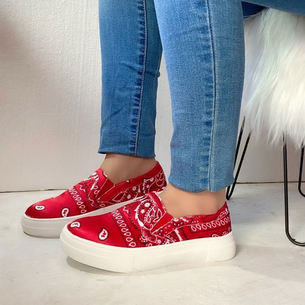 Red Bandana Print Tennis Sneakers - Picture 8 of 8